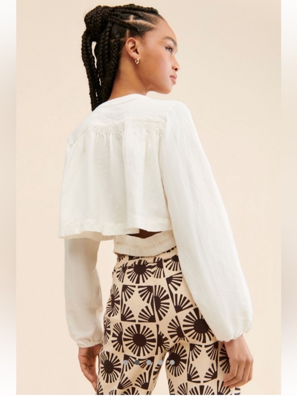 NWT Free People Fly Away Ivory Linen Blend Cropped Button Front Blouse M preppy - Picture 2 of 11